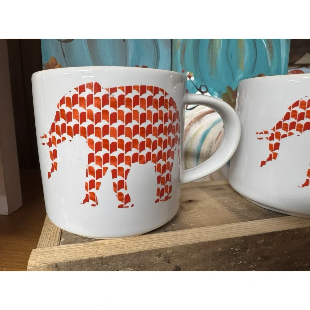 Room Essentials ELEPHANT Red Orange 2 Coffee Mugs Cups Ceramic RE TARGET 12oz.